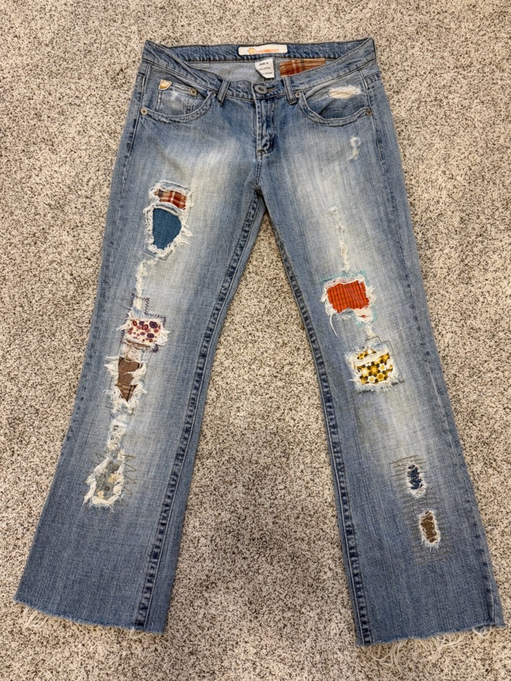 Z Cavaricci Women’s Vintage Patchwork Distressed Jeans Size 11 Y2K Boho Flare